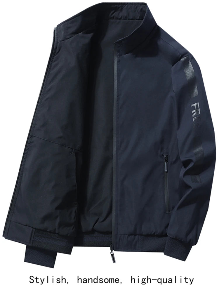 Business Jacket Men New Fashion Trend Spring Autumn Double-Sided Comfortable Jackets Versatile Stand Up Collar Workwear Coat Man