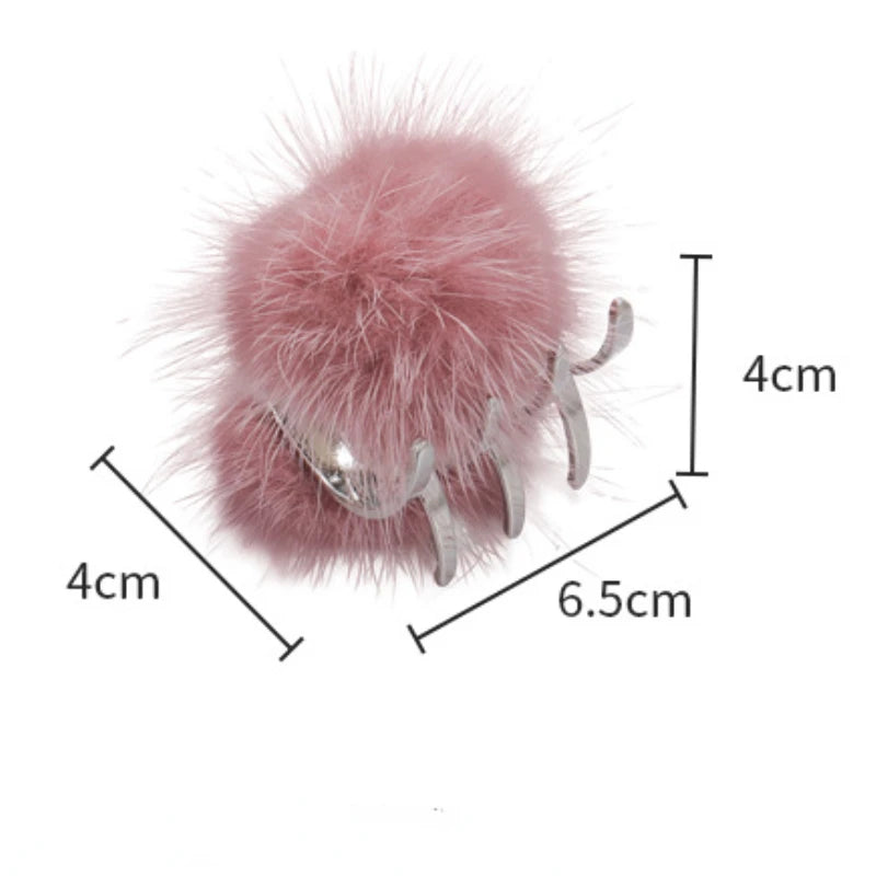 Winter New Plush Ball Metal Small Hair Claw High Ponytail Fixed Hairpin for Woman Girl Sweet Hair Clips Fashion Hair Accessories