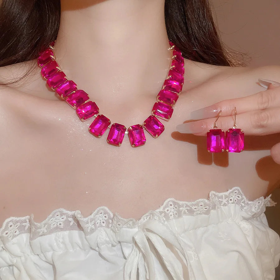 Bride Crystal Necklace Earrings Bracelets Set Bridesmaid Wedding Jewellry Three Pieces Choker Necklace Prom Costume Jewelry Sets