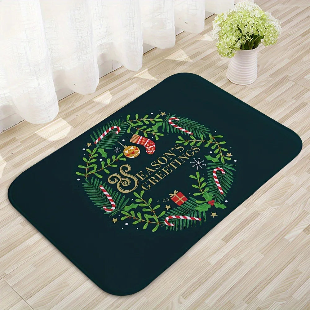 Christmas Carpet Cartoon Gingerbread Man Crystal Velvet Kitchen Floor Mat Non-slip Door Mat Entry Door Mat new year Home Decor