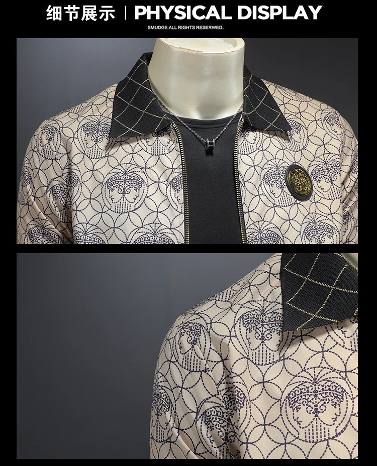 High Quality Printed Jacket for Men Autumn Winter Luxury Casual Business Lapel Jacket Social Streetwear Windbreaker Coat 5XL