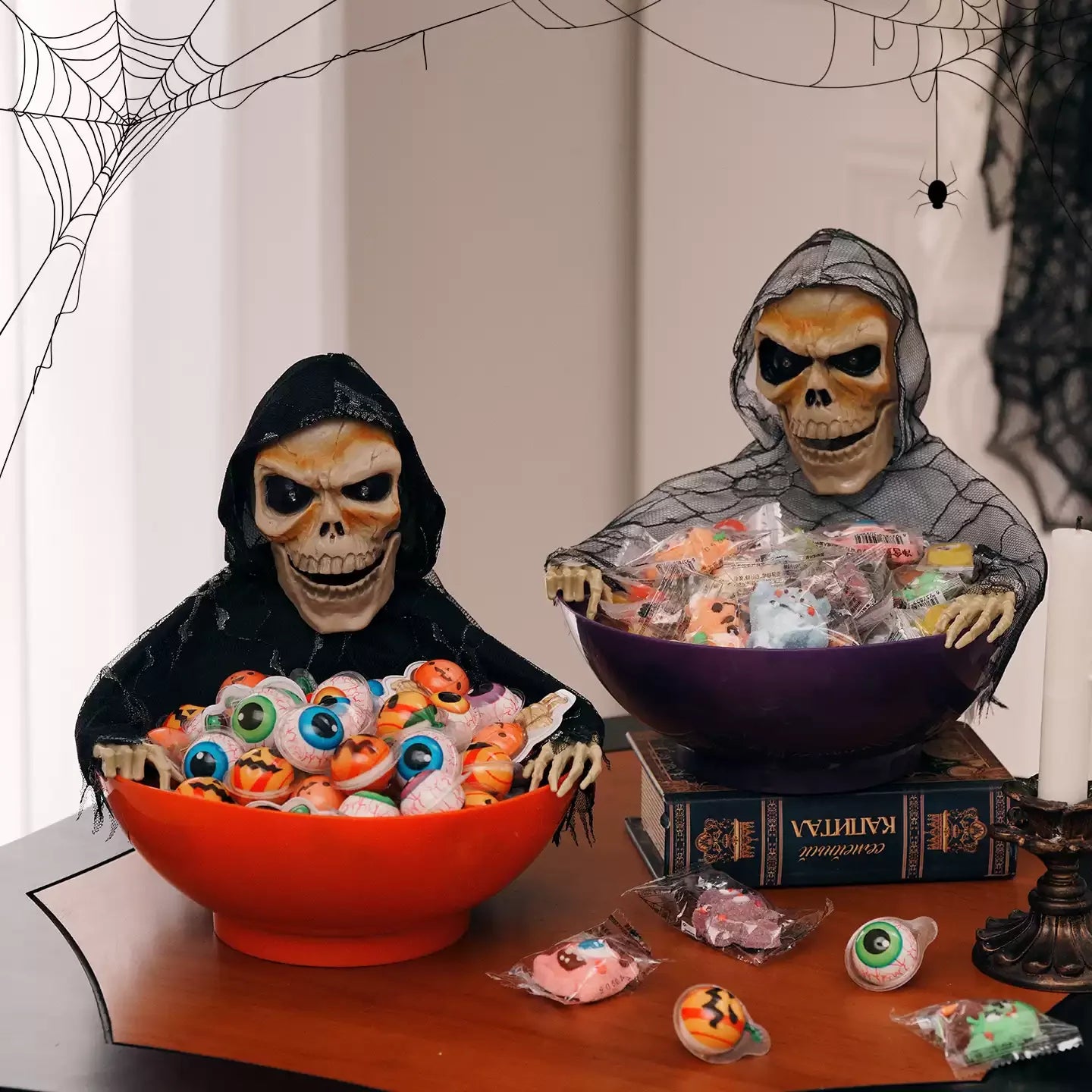 Halloween Electric Ghost Prop Animated Motion Sensor Light Up Sound Head Stretch Swing Party Decoration Haunted House Decor