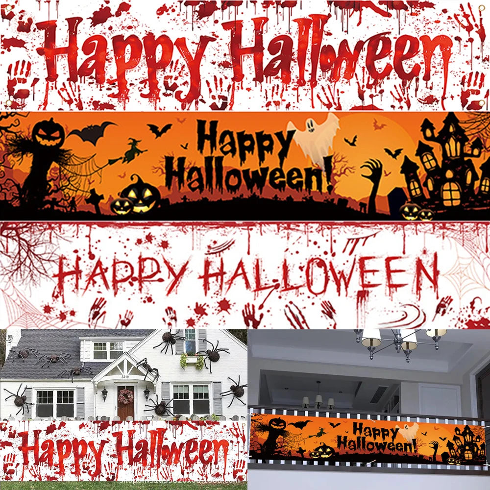 Halloween Theme Party 1.8m Banner Pumpkin Bloodstains Happy Halloween Outdoors Indoor Yard Hanging Decor Supplies  ﻿