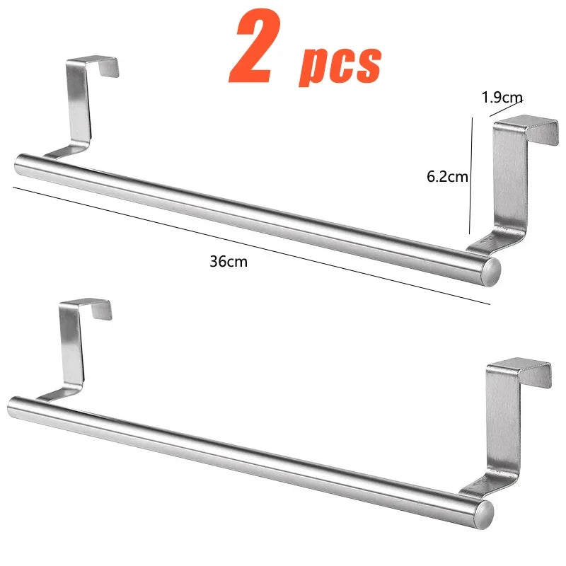 Kitchen Cabinet Door Towel Bar Stainless Steel Door Back Towel Hanging Holder Bathroom Punch-free Towels Hooks  Home Organizer