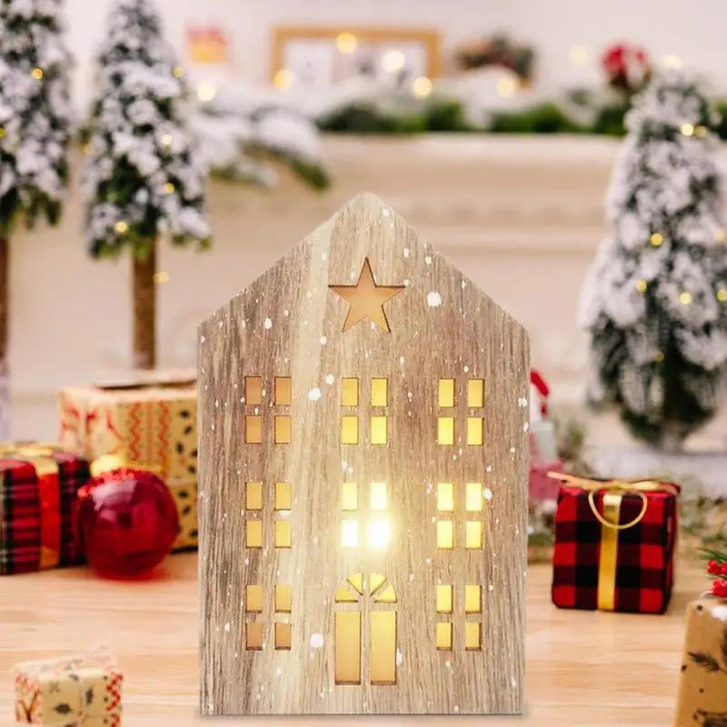 Christmas Wooden House Decor Creative House Shape Light Up Hanging Ornament Christmas Party Supplies Indoor Home Decoration