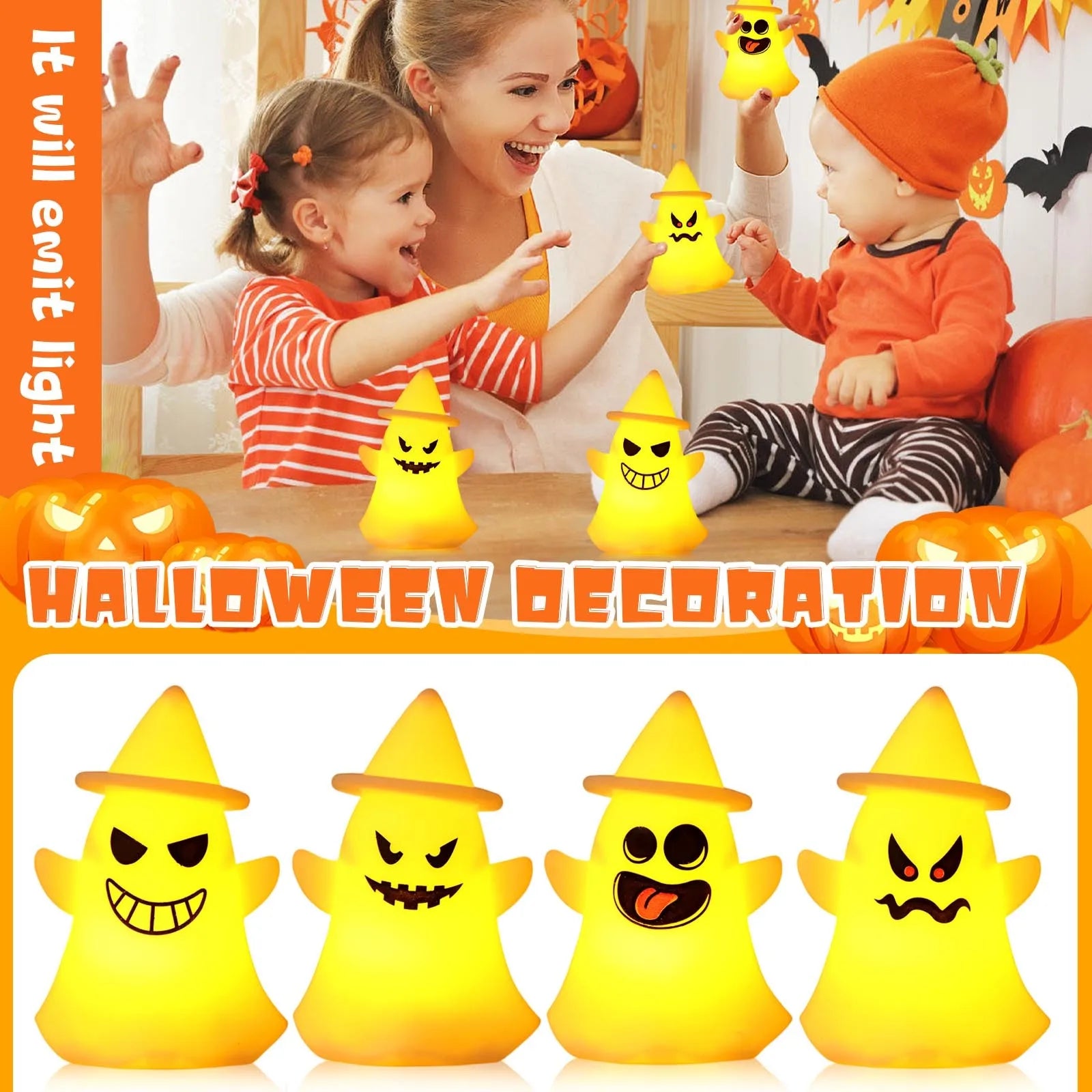 Halloween Night Light Decoration Ornaments Pumpkin Lantern Festival Trick Or Treat Ghost Pendant Luminous Toy Party Layout Props