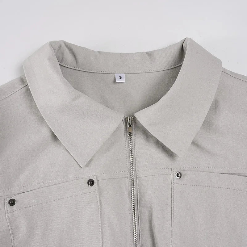 Women Jacket Pocketd Long Sleeve dCasual Zipper Coats Slim Fit Turn Down Collar Solid Outwear Elegant Lady Autumn