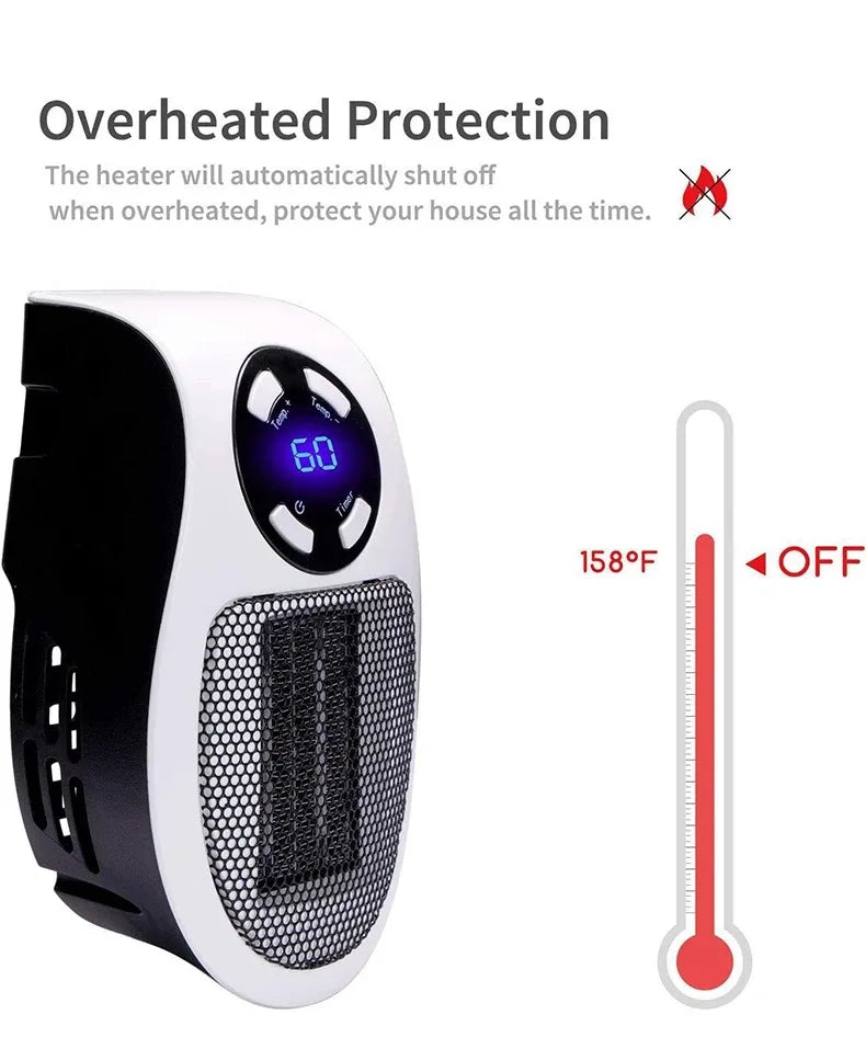 Portable Electric Heater Mini Radiator Plug in Wall with Remote Control Fast Heating Hand Warmer for Room Office Desk Use