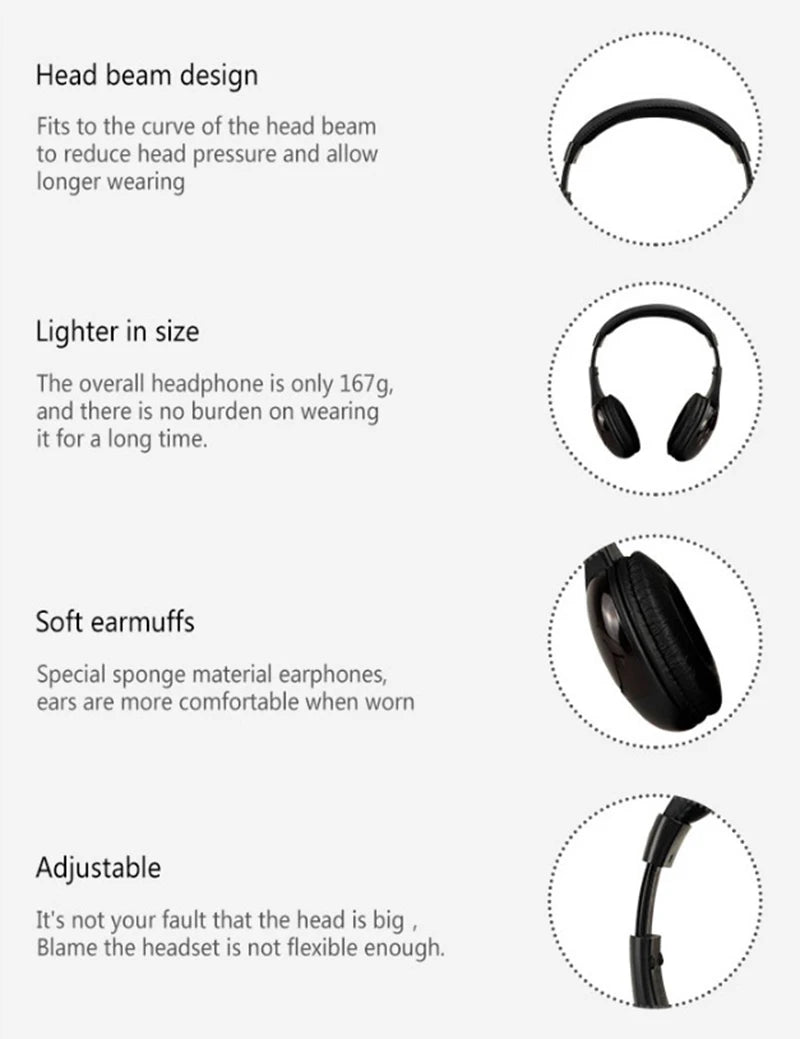 5 In 1 HiFi Wireless Headphones For TV Or Computer FM Radio Earphones Headsets With Microphone And Wireless Receiver