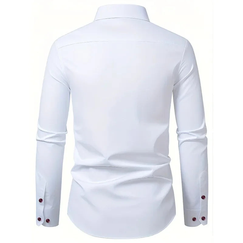 Men White Shirt Fashion Brand New Solid Color Long Sleeve Smart Casual Elastic Four Season Male Business Shirt
