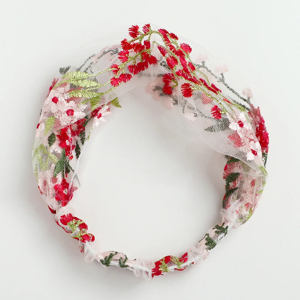 Simple Women Floral Embroidery Lace Face Wash Hair Band Hair Accessories Headdress Turban Headband