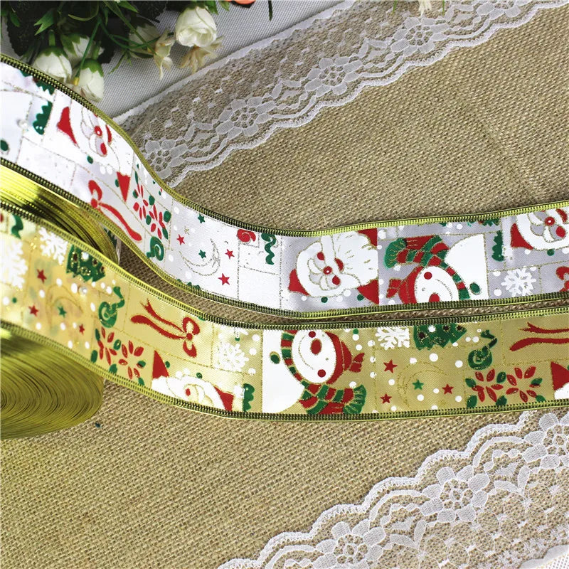 Christmas Ribbon 2M/Pack - Santa Snowman Design - Decor for Tree Wreath - Festive Ornament Accessory Christmas Supplies