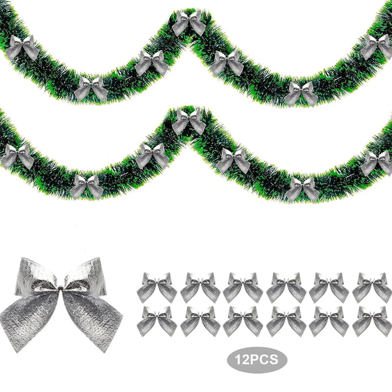 Christmas Garland Home Party Wall Door Decor Xmas Tree Ornaments Tinsel Strips With Bowknot Party