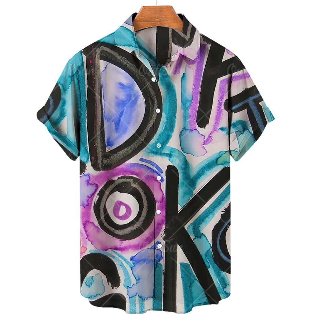 Hawaiian men's shirts, breathable, loose, with graffiti patterns of love, a popular trend in Europe and the United States cheap