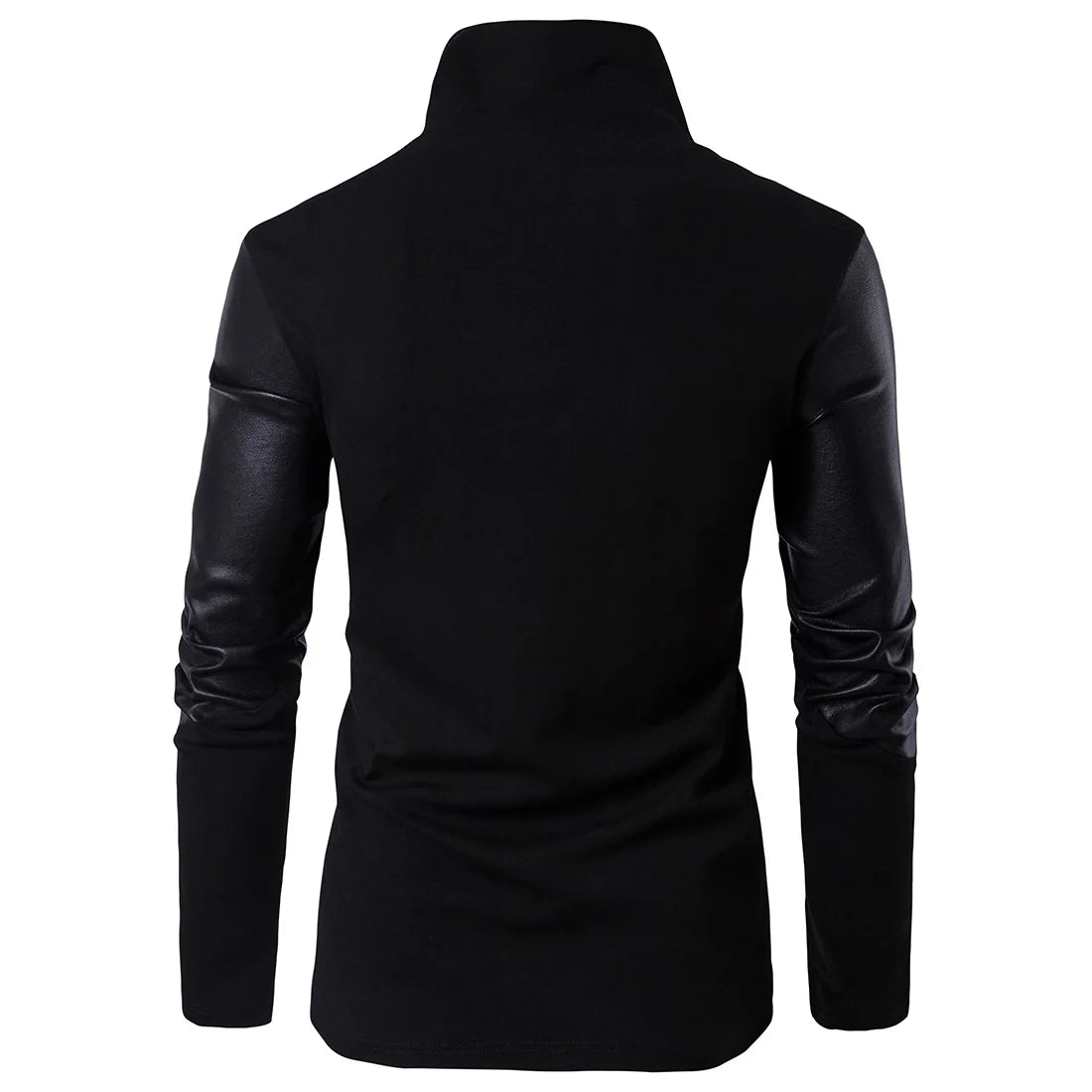 Fashion Jackets for Men Spring New Stand Up Neck Slim Fit Knitted Shirt Panel Leather Knitted Shirt for Men
