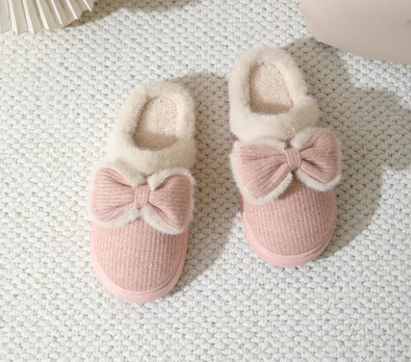 2025 Winter Women's Warm Slippers - Cute Bow Non-Slip Plush House Shoes, Thick Sole Fuzzy Indoor Bedroom Slippers for Home