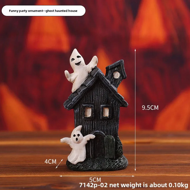 Halloween Party Pumpkin Haunted House Decorations Resin Props Ornaments Desktop Atmosphere Creative Mini Haunted House Ornaments