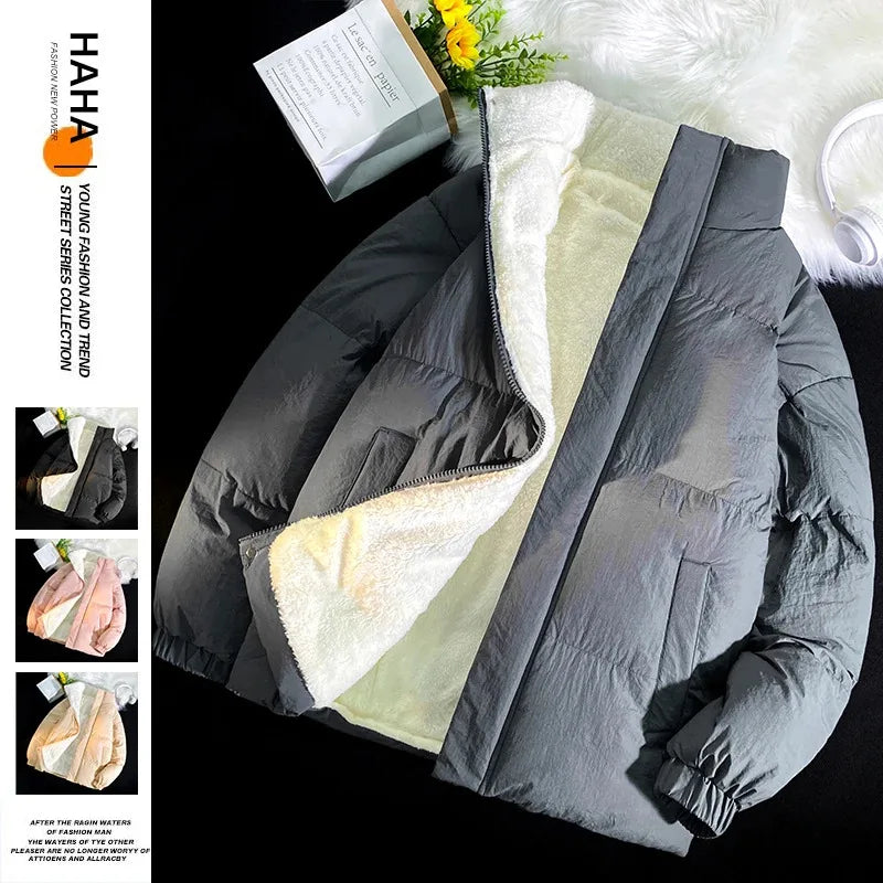 Down jacket men's handsome bread jacket Hong Kong style loose collar and velvet ins assorted bread jacket