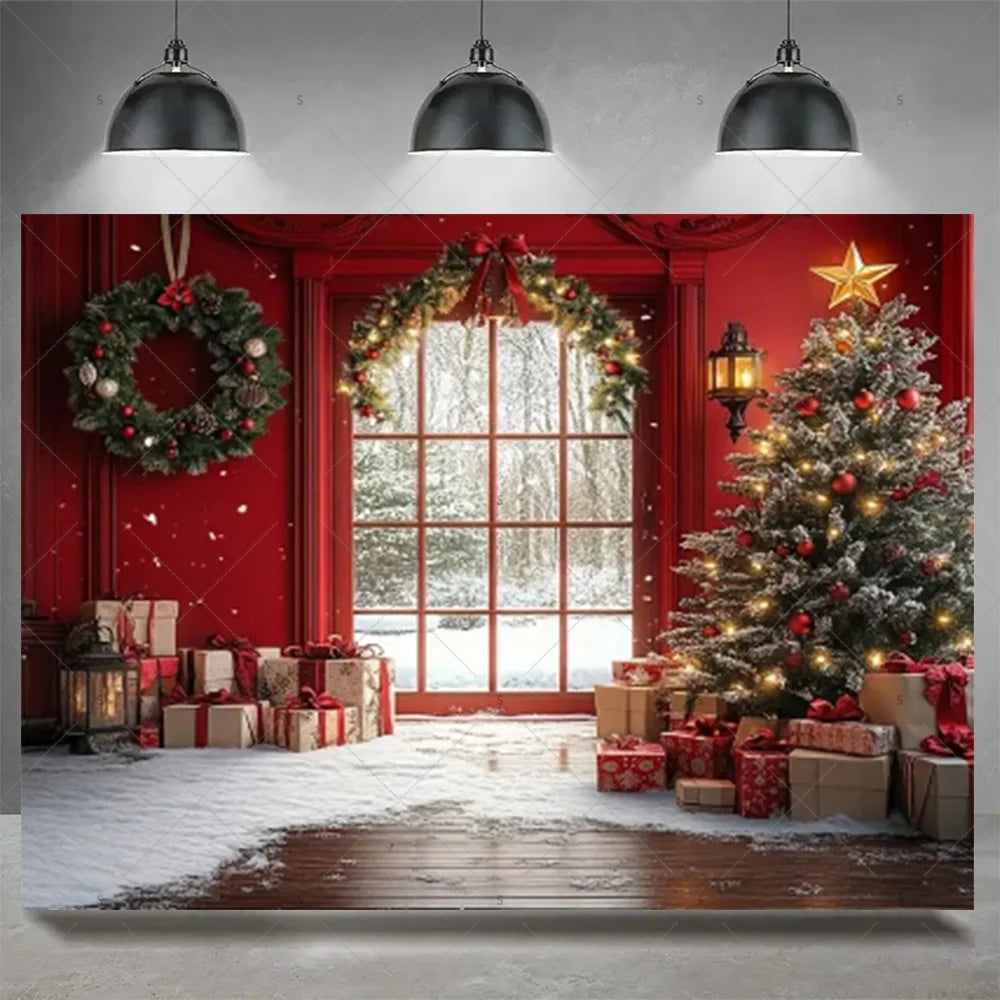 Christmas Party Decoration Winter Fireplace Xmas Tree Background Baby Shower Supplies Banner Photo Prop Backdrop Children Gift