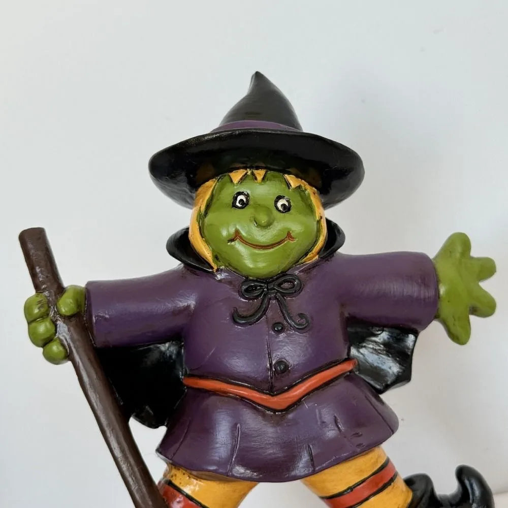 Halloween Themed Halloween Witch Figurine Resin Handicraft Desk Witch Sculpture Collectible Model Halloween Broom Witch Ornament
