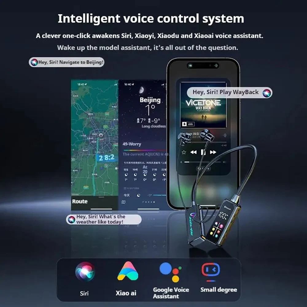 Bluetooth 5.4 Earphones with HD Screen TWS Wireless Headsets Neckband Headphones HiFi Stereo Noise Reduction Earbuds for Live