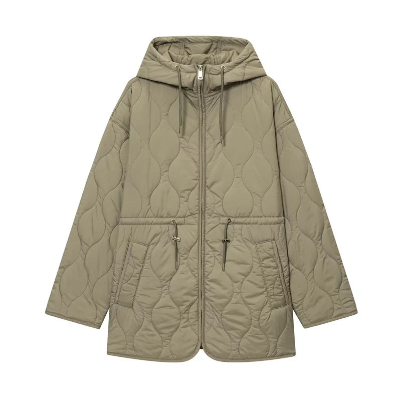 Women's Hooded Belted Quilted Jacket, Warm, Cool, Stylish, Fall, 2025