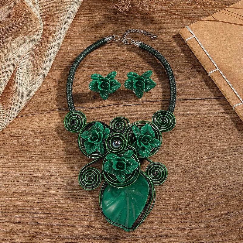Exaggeration African Jewelry Sets Multi-color Leaves Necklace Earrings Nigerian Wedding Indian Jewelry Sets Jewellery Gifts