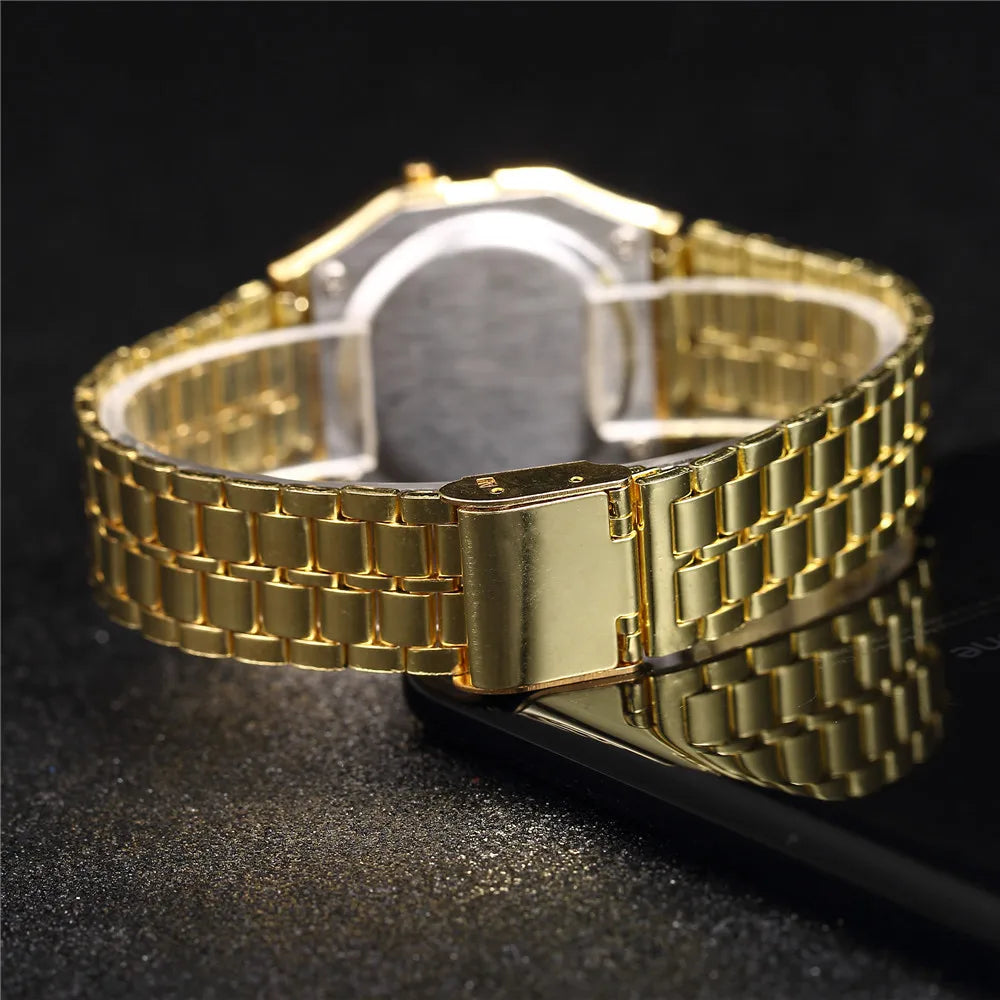 Elegant Digital Watch For Women Gold Silver Stainless Steel Business Ladies Electronic Wrist Watches Man Clock Zegarek Damski