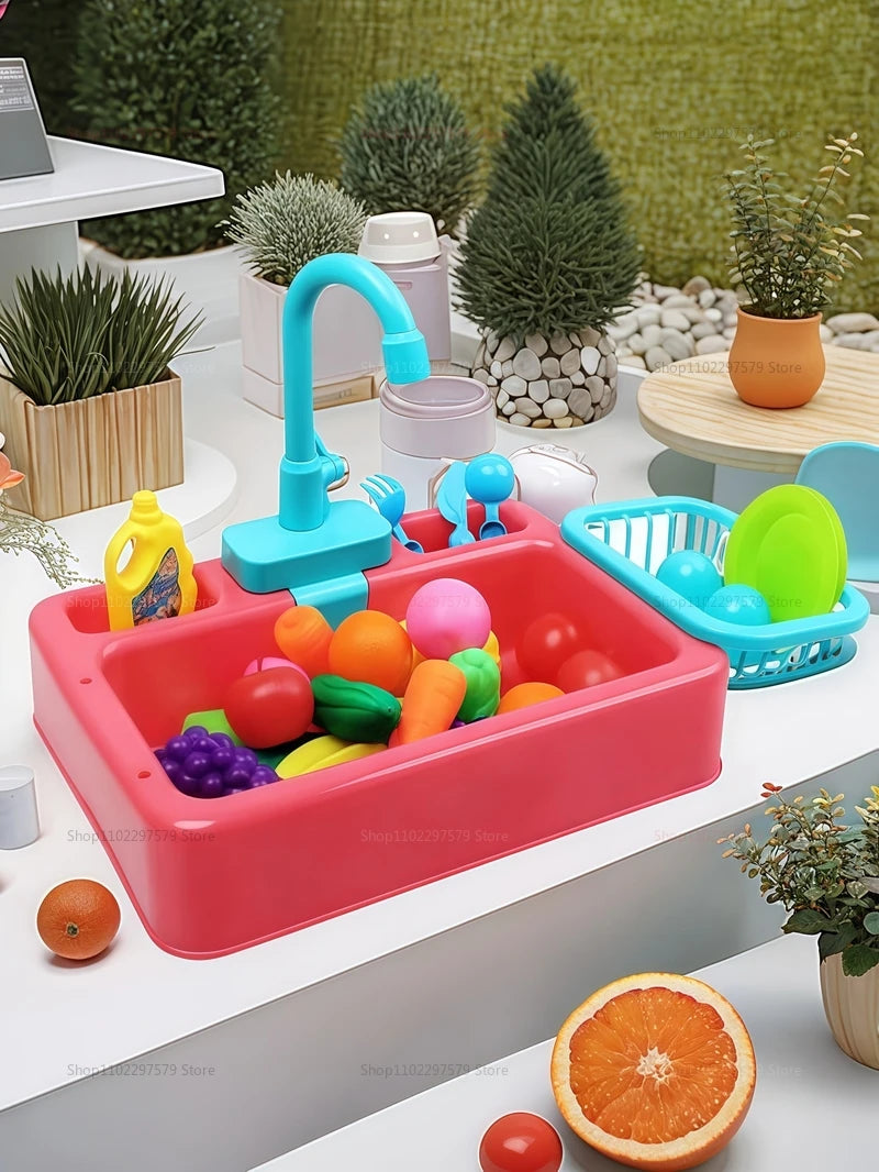Kid Toddler Children's Kitchen Dishwashing Toy Circulating Water Electric Pretend Play Housework Dishwasher Sink Educational Toy