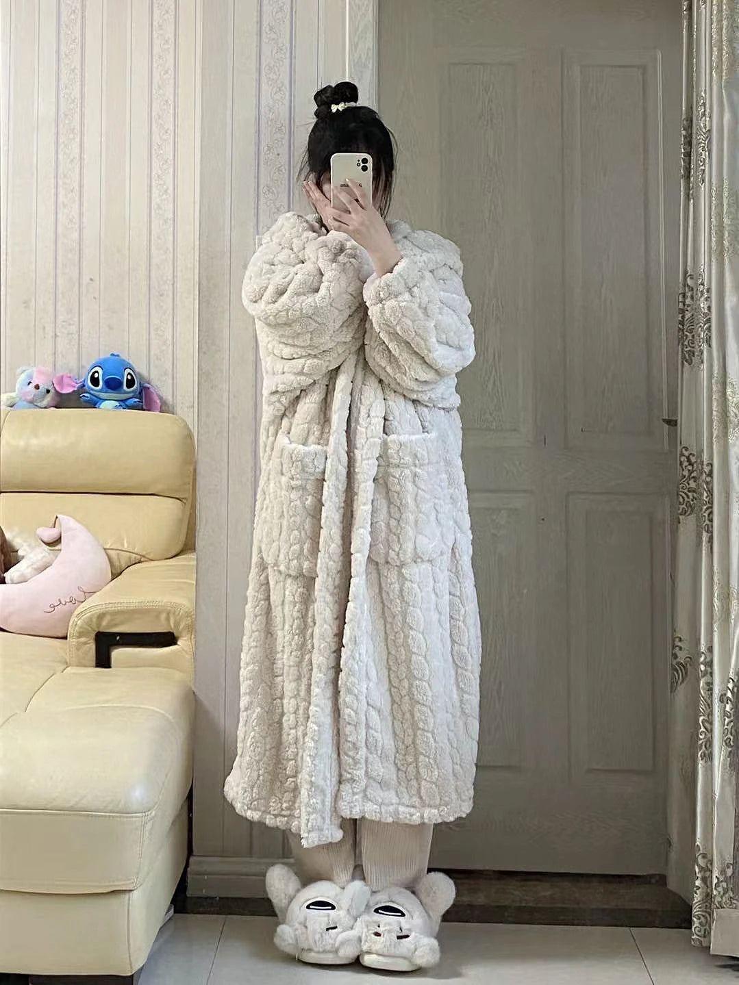 2025 Winter Robe For Women Sweet Elegant Jacquard Fashion Homewear Sleepwear Loungewear Christmas Night Warm Comfy Long Bathrobe
