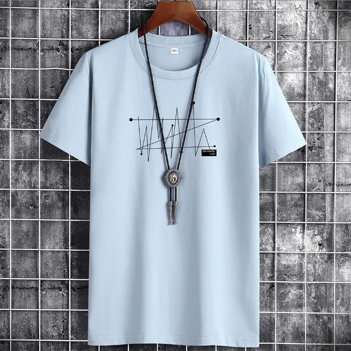 Men's T-shirt with Oversized Loose and Fashionable Print 100% Cotton T-shirt for Men's Short Sleeved Men's Summer Casual Wear