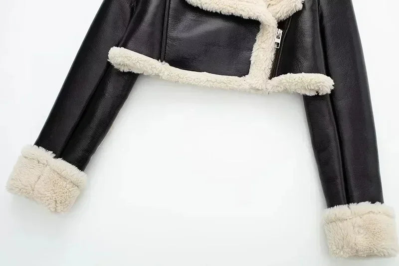 Winter Women Jacket Coats Faux Shearling Sheepskin Coat Retro Motorcycle Jacket Woman Jackets Outerwear Tops
