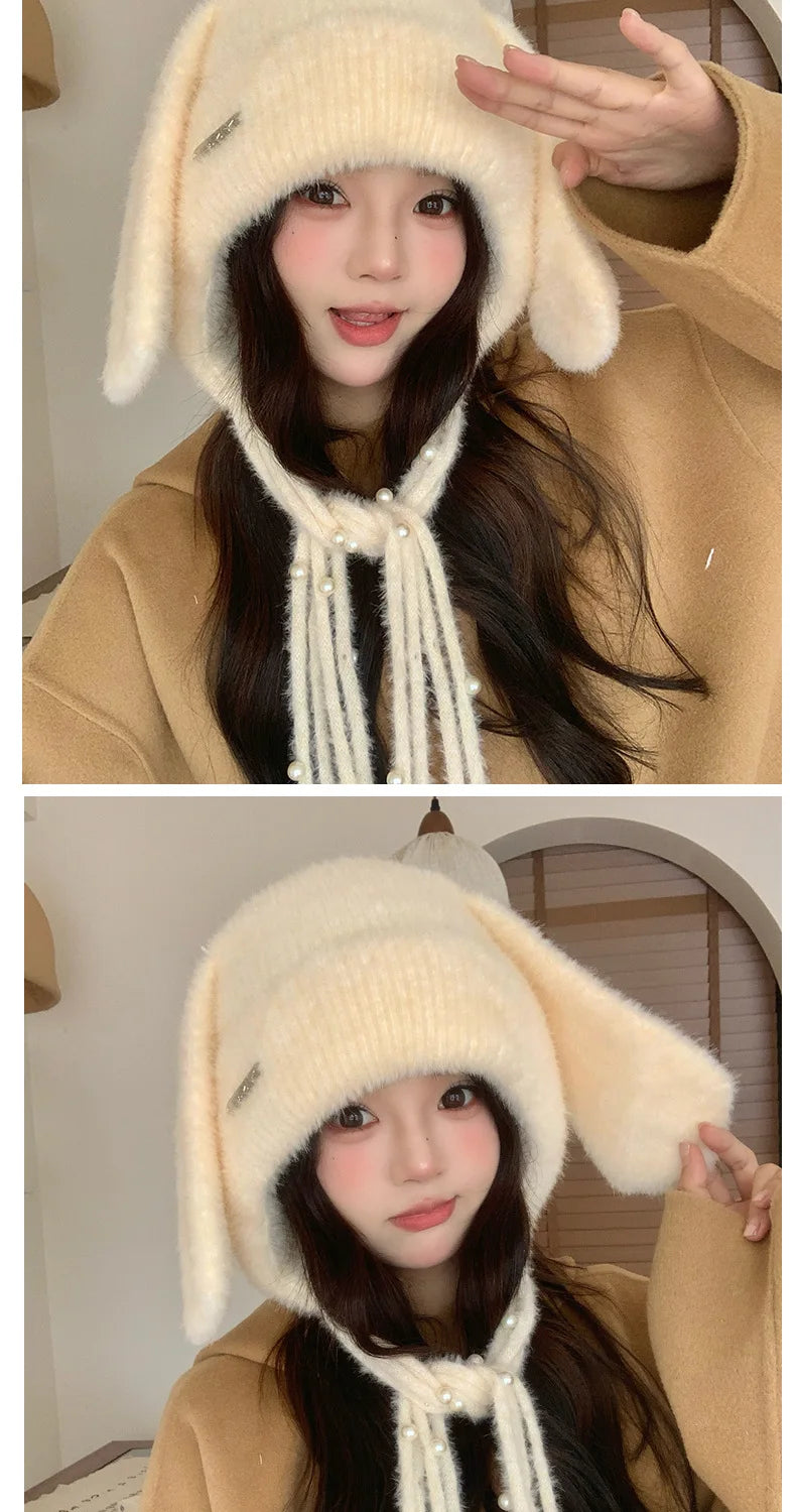 Winter Hat Thicken Ski Beanie Hat for Women Balaclava Spicy Girl Style Rabbit Girlfriend Hat Outdoor Warm Protection Accessories