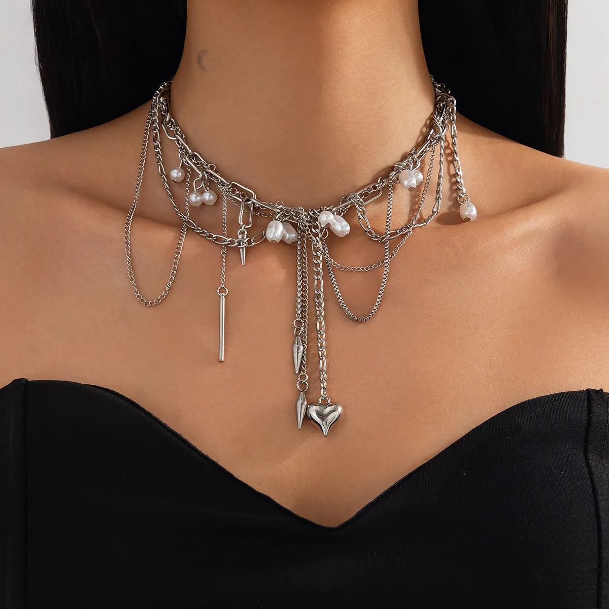 Rivet Pendant Jewellery Women Neck Jewelry Twine Gift Wholesale Fashion Necklace Accessories for Girls Alloy Chain Simple Tassel