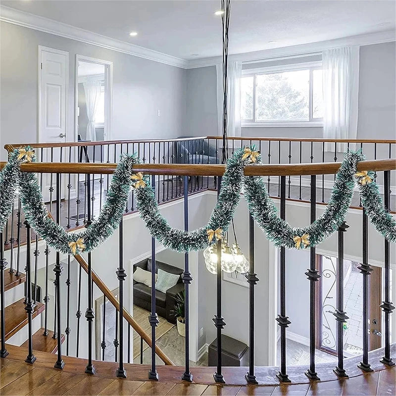 Christmas Garland Home Party Wall Door Decor Xmas Tree Ornaments Tinsel Strips With Bowknot Party