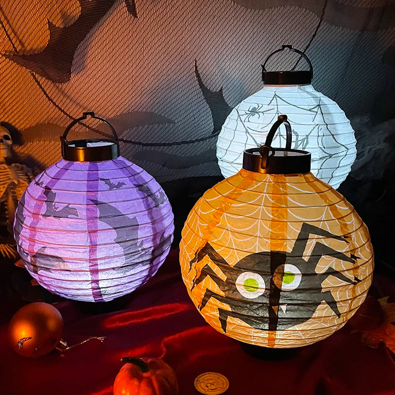 Halloween LED Pumpkin Paper Lantern Spider Skull Bat Lantern Printing Hanging Lantern Festival Party Home Garden Outdoor Decor