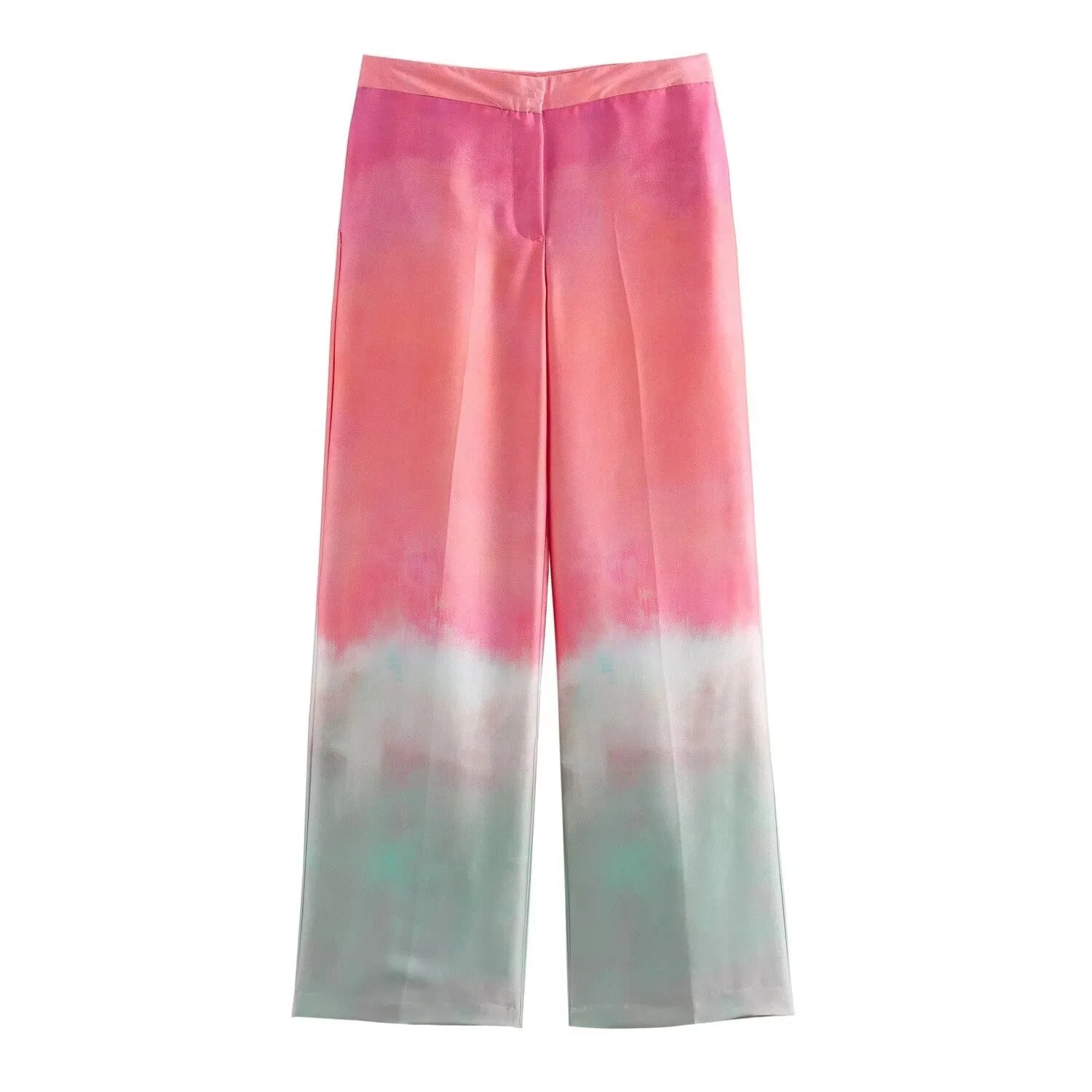Women's Autumn Suit Tie Dye Turn-Down Collar Single Breasted Blouse+High Waist Gradient Zipper Casual Streetwear Wide Leg Pant