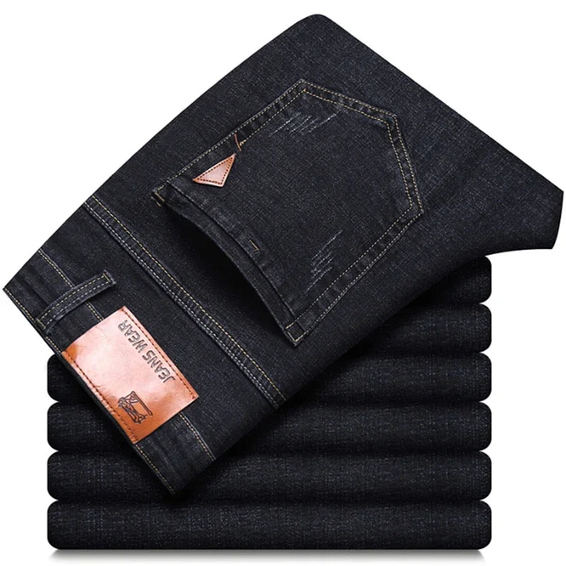2024 NEW Men's Fashion Business Jeans Classic Style Casual Stretch Slim Jean Pants Male Brand Denim Trousers Black Blue