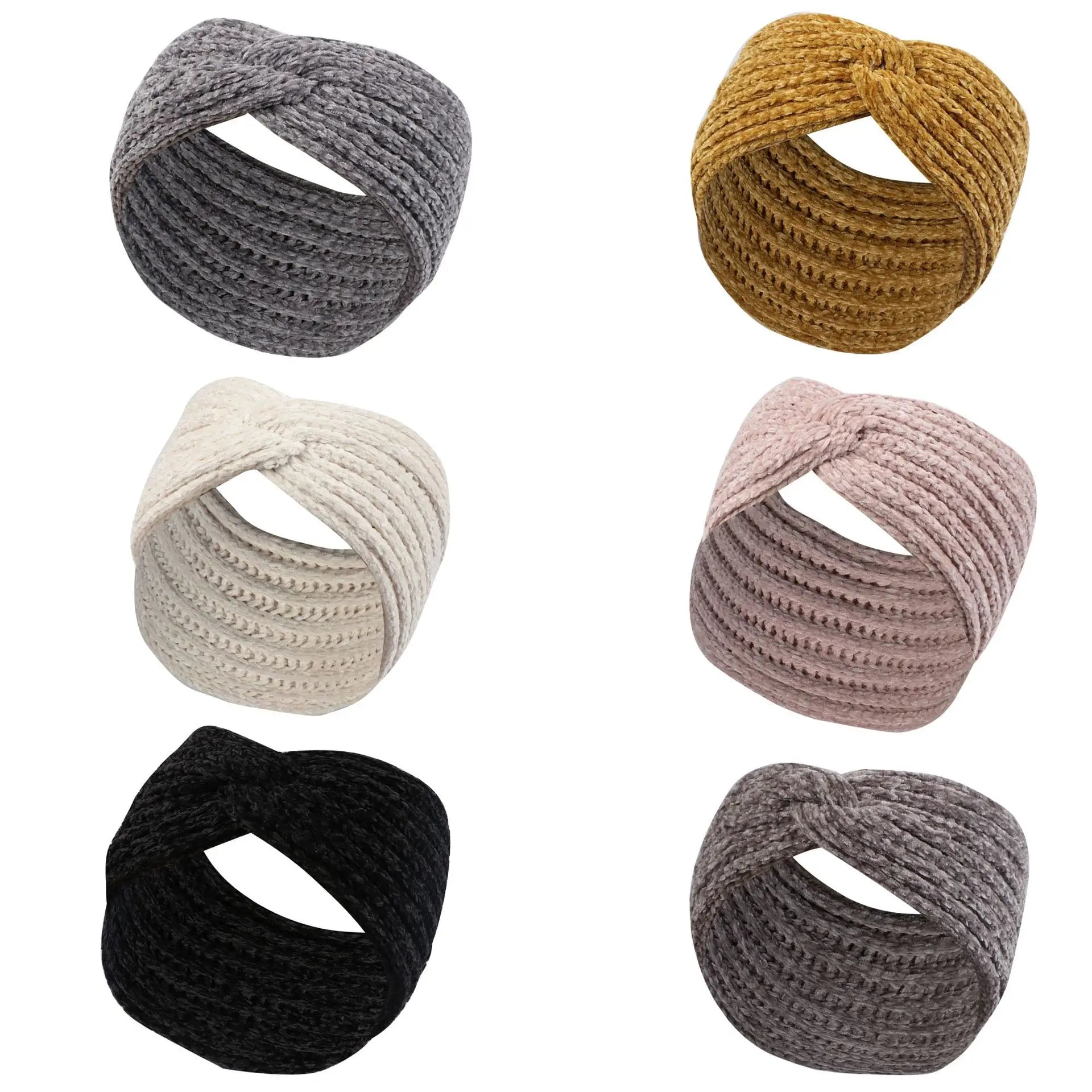 Windproof Going Out New Winter Solid Woolen Hairband Women'S Warm Wide Edge Cross Knitted Headband Hairband Accessories