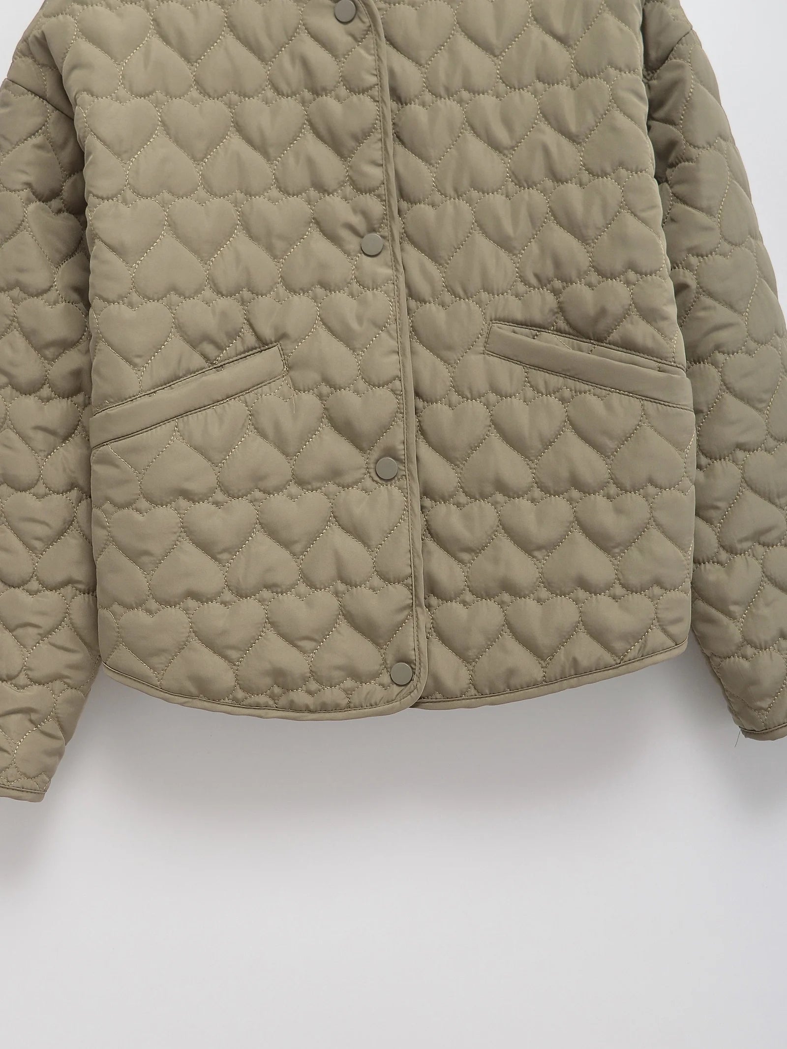 Women Heart Padded Jackets Autumn Winter Long Sleeve Round Neck Coats Solid Color Outerwear Female Warm Parkas Chic Streetwear