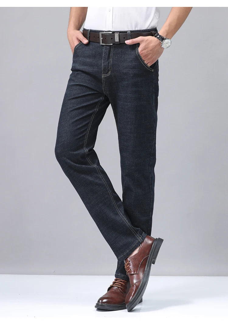 2024 Denim Jeans Casual Fashion Business Pants Classic New Arrivals Elastic Regular Fit Straight Trousers