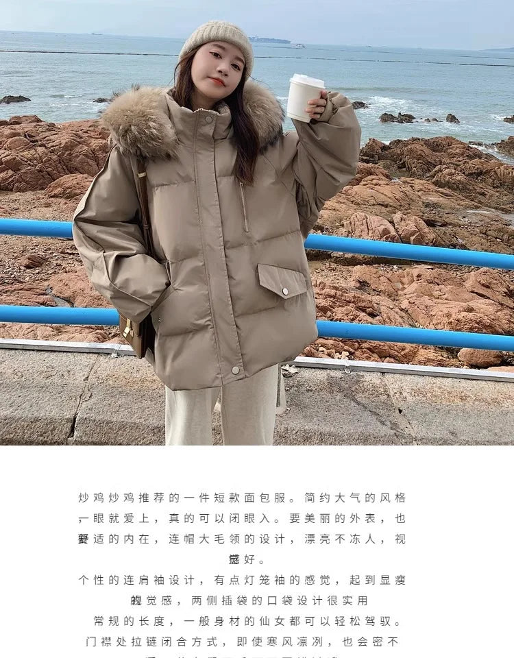Winter Down Jacket Women Parkas Mid-length Big Fur Collar Hooded Women's Jacket Warmth Jacket Ladies Outwear Jacket for Women