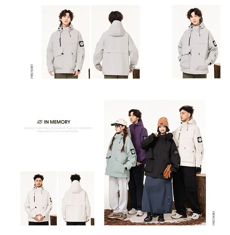 Men's workwear down jacket, American color-blocked hooded jacket for autumn and winter, cool and casual coat for teenagers