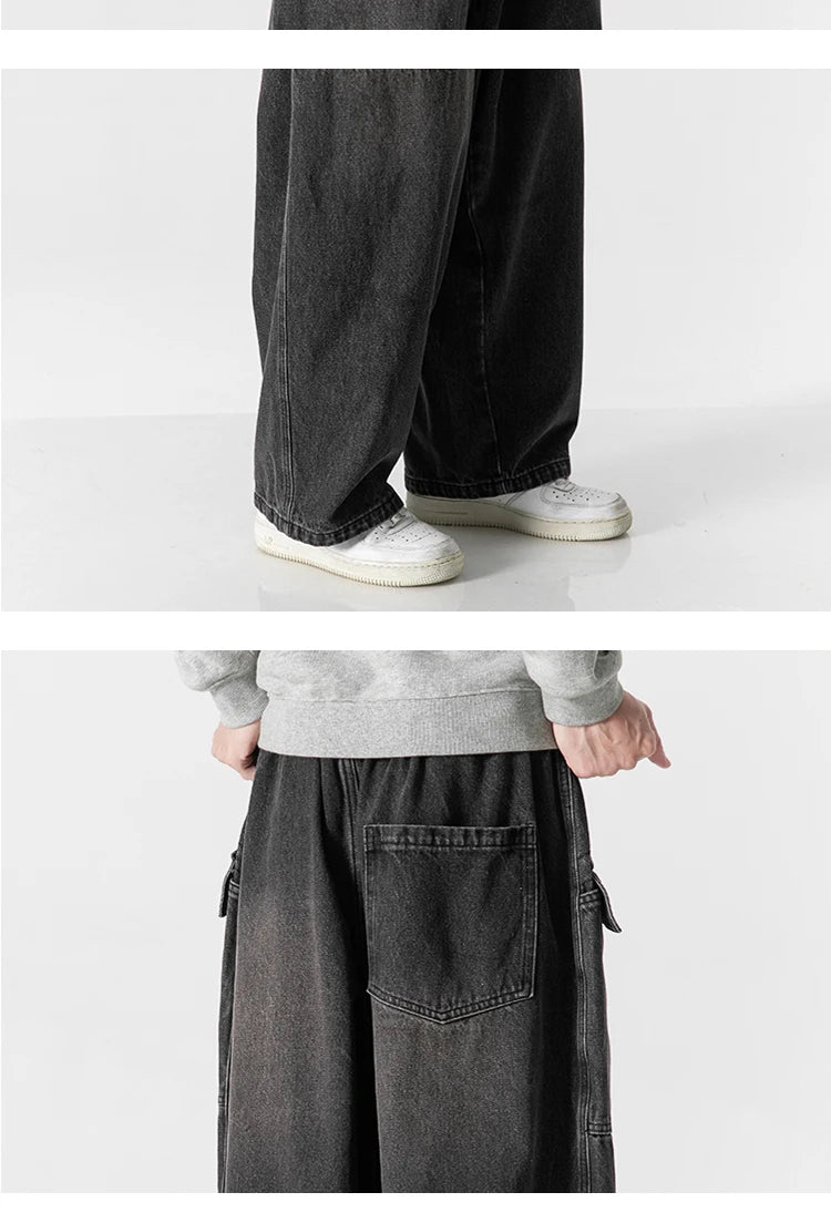 2023 Men Straight Denim Pants Men Blue Jeans Loose Trousers Male Causal Oversize Wide Leg Pants Elastic Waist Black Jeans