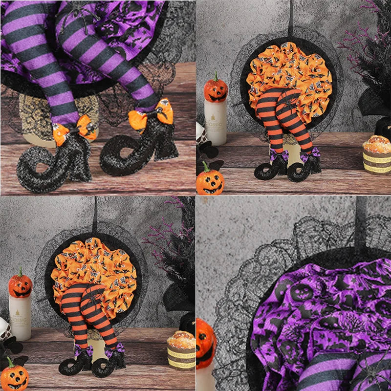 Halloween Decoration Funny Witch Hat Leg Door Wreath Wall Hanging Halloween Festive Horror Decoration Home Props Ornament