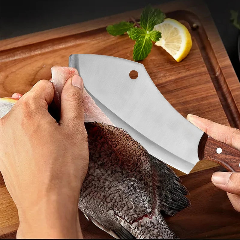 Kitchen Chef Knife Stainless Steel Meat Fish Fruit Vegetable Slicing Bone Chopping Professional Butcher Cleaver Knife with Cover