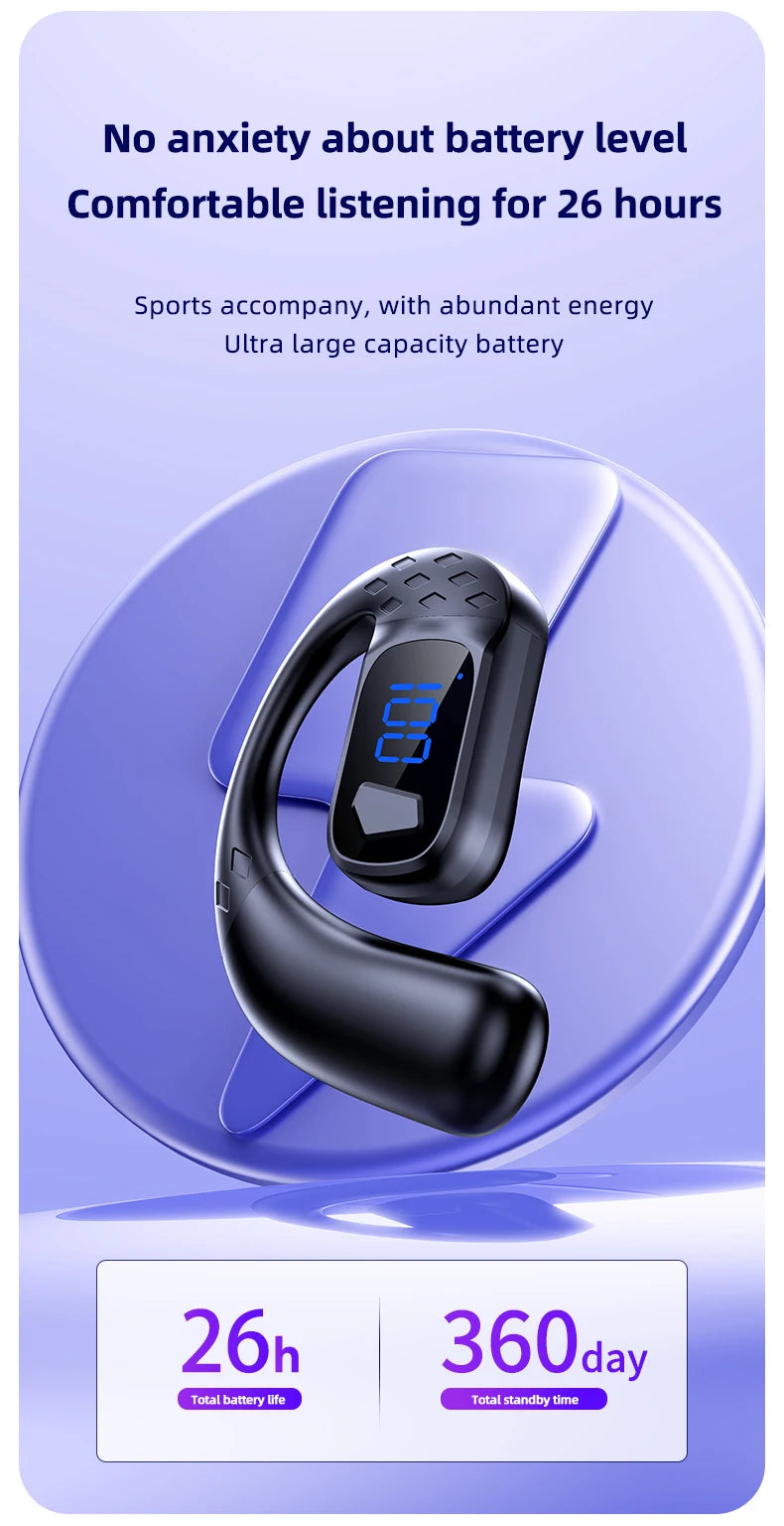 Digital Display Wireless Earphone New Bluetooth 5.4 Headset For Universal Phones Noise Cancelling Sports/Game/Drive Headphones