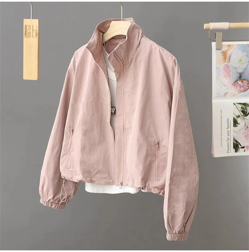 Women Short Jacket Spring Autumn New Casual Femme Windbreaker Stand Collar Tooling Jacket Basic Zipper Coat Tops Gabardina Mujer