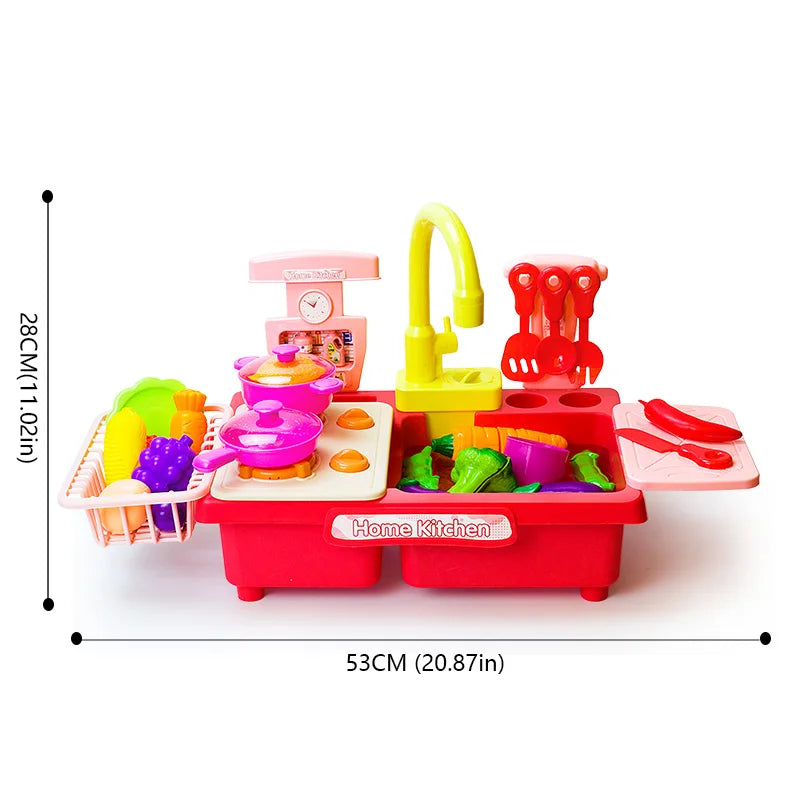 Children Toy Sink Electric Kid Dishwasher Water with Vegetable Fruit Food Cooking Pretend Play Toy Kitchen Role Play 3 Year Gift
