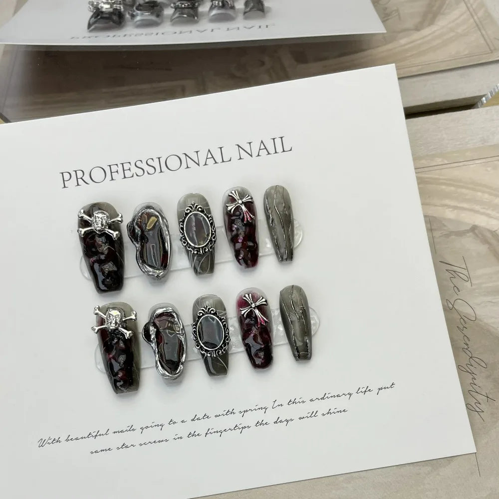 “Halloween Collection” Cross-Border Export Funny Pumpkin Halloween Atmosphere Handmade Nail Stickers, Press-On False Nails 10pcs